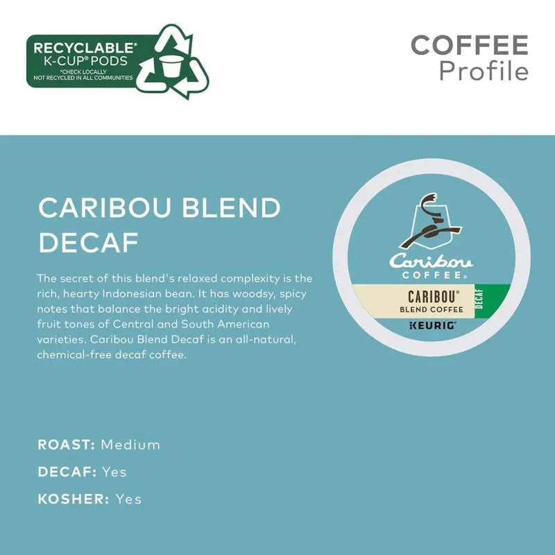 Caribou Coffee Caribou Blend Decaf K-Cup Pods, Medium Roast, 96 Count