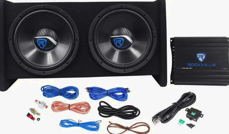 Rockville Dual 12-Inch Car Subwoofer Enclosure Kit With Mono Amplifier - RV12.2B