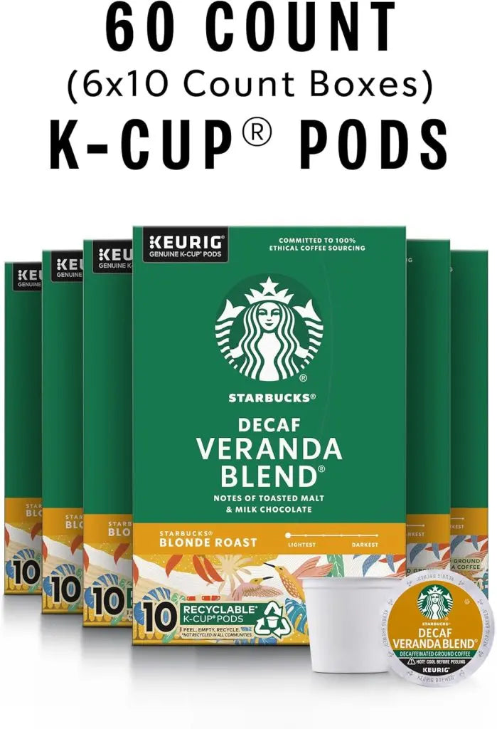 Starbucks Decaf Veranda Blend Blonde Roast K-Cup Coffee Pods, 100% Arabica, 60 Pods