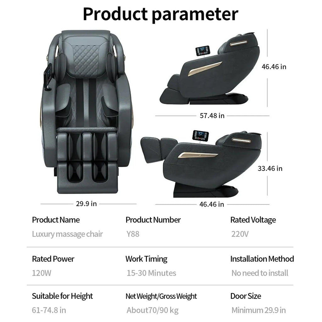4D Zero Gravity Full Body Shiatsu Massage Chair With 58in SL Track - Premium Black Leather