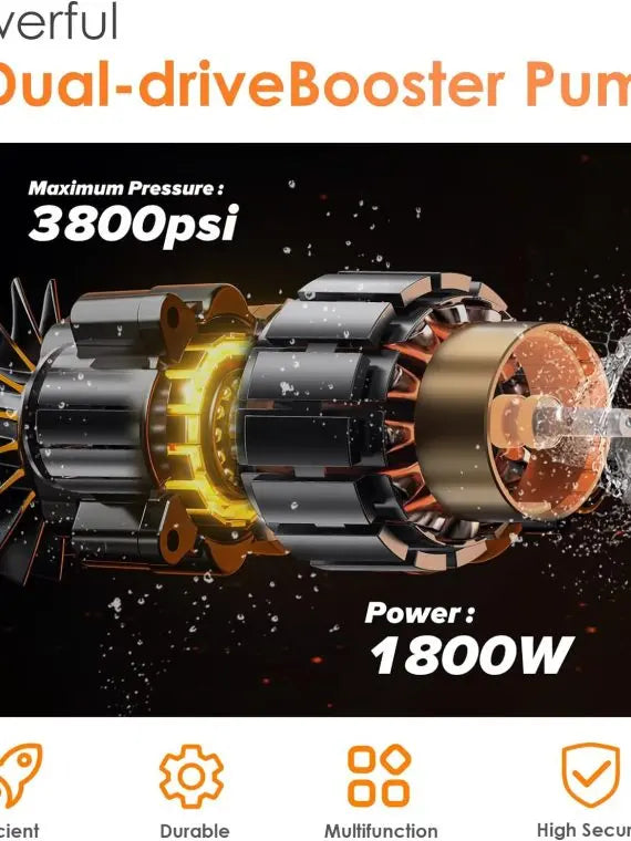 Orange Electric Pressure Washer 3800PSI 2.4GPM, 5 Nozzles, Dual Water Intake, 35FT Cord