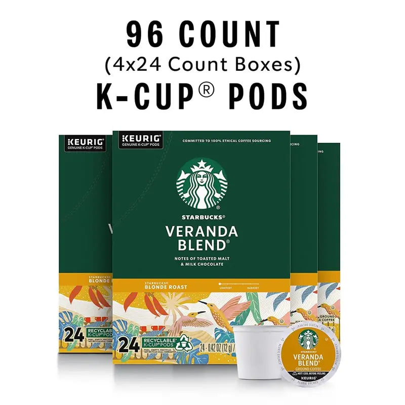 Starbucks Veranda Blend Blonde Roast K-Cup Coffee Pods, 96 Count, 100% Arabica - SBK011067986CT