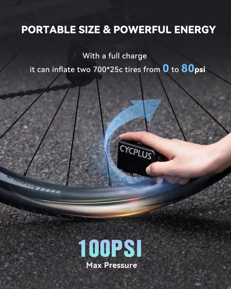 CYCPLUS Ultra-Mini 100 PSI Rechargeable Electric Bicycle Pump - Dual Valve Compatibility