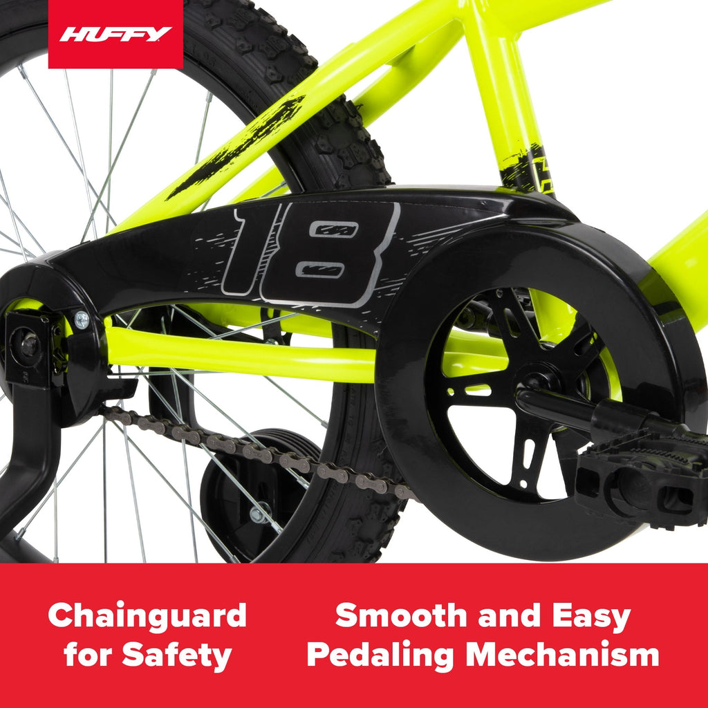 Huffy Kids Bicycle 18in, Neon Yellow, Single-Speed, Training Wheels - Rock It