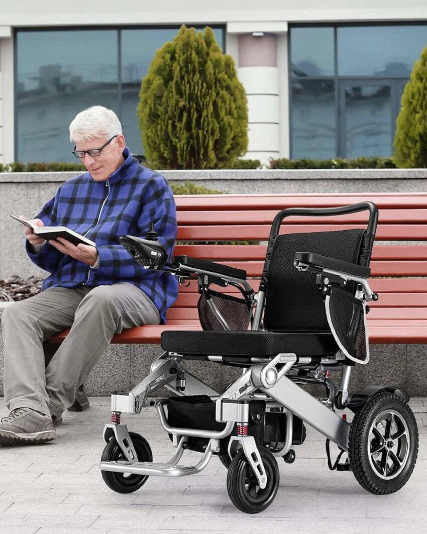 VERPAL Foldable Power Wheelchair, 25 Miles, 500W Dual Motors, 38in D x 25in W x 37in H - Silver Gray