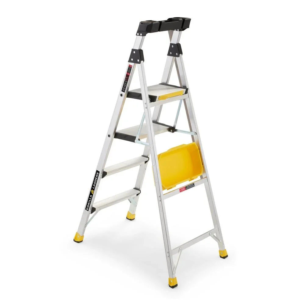 Gorilla Ladders Aluminum Dual Platform Heavy-Duty Ladder With Project Bucket, 5.5 ft, 300 lb Capacity - Multicolor
