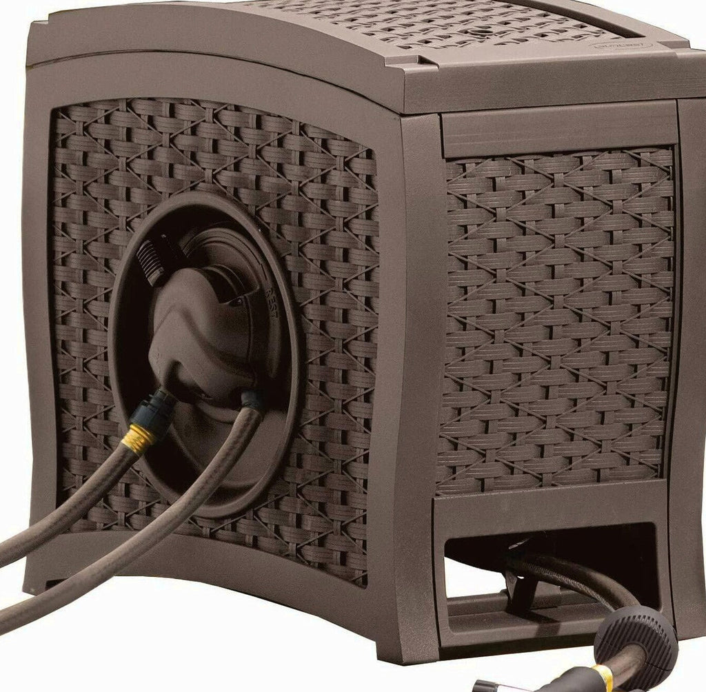 Suncast Aquawinder 125 ft Wicker Garden Hose Reel, Java