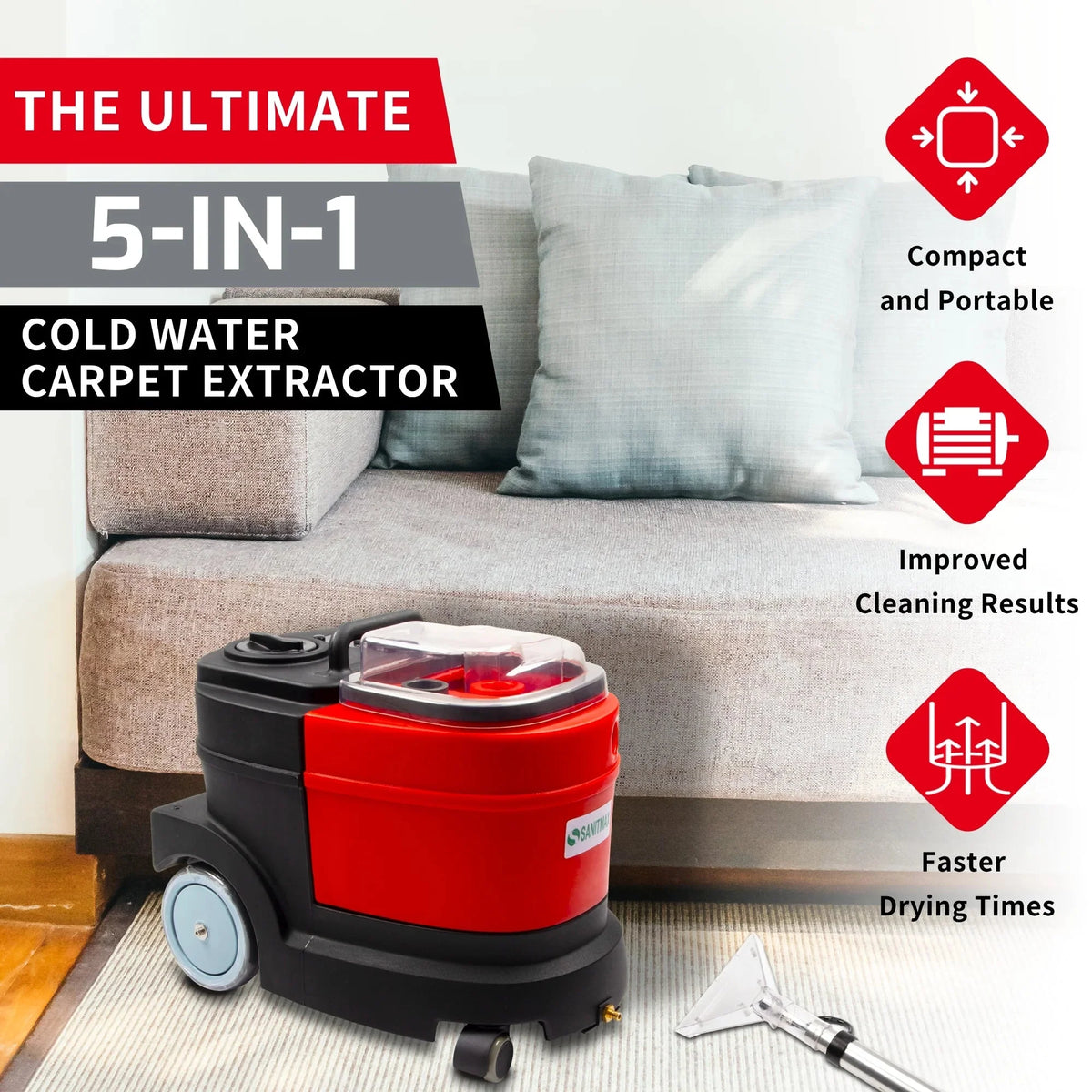 SunMax Carpet And Upholstery Extractor Cleaning Machine, 1.07 HP, 3.7-Gal Tank