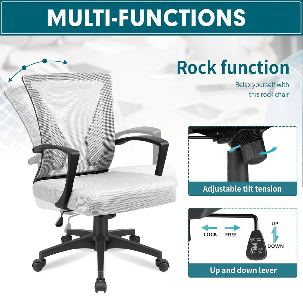 Ergonomic Mesh Mid-Back Office Chair With Adjustable Lumbar Support, 300 lbs Capacity