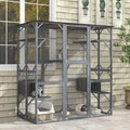 71-Inch Outdoor Wooden Catio Enclosure With 7 Platforms And 2 Condos - Grey