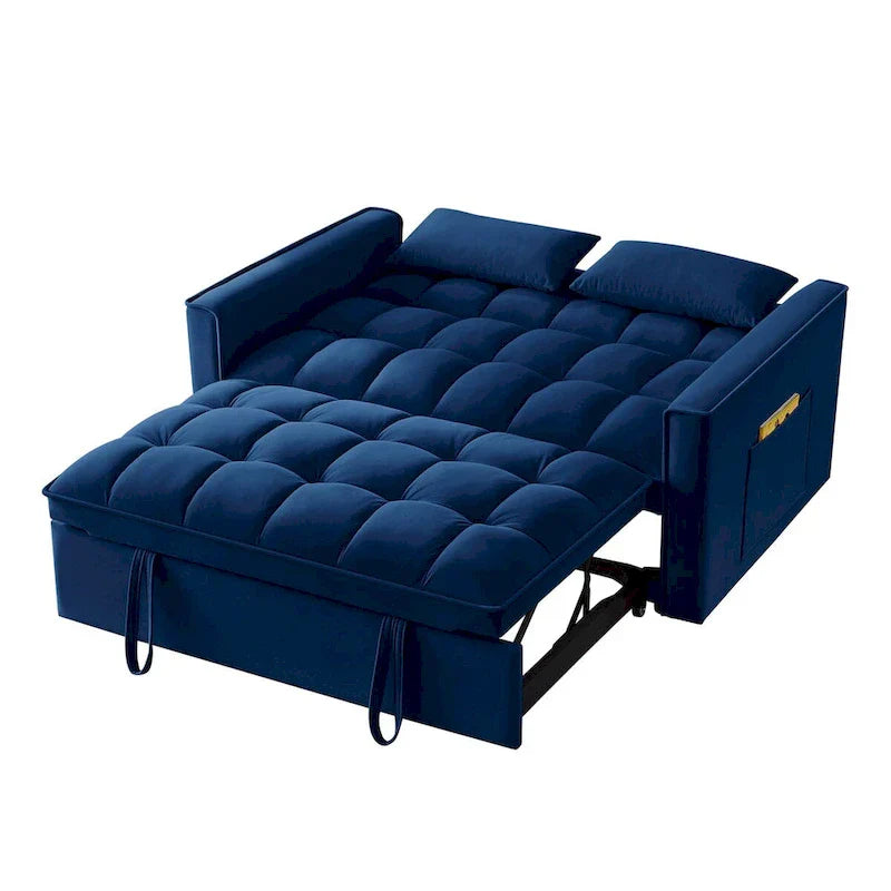 4-in-1 Velvet Pull-Out Sleeper Sofa Bed Loveseat With Reclining Backrest And 2 Side Pockets