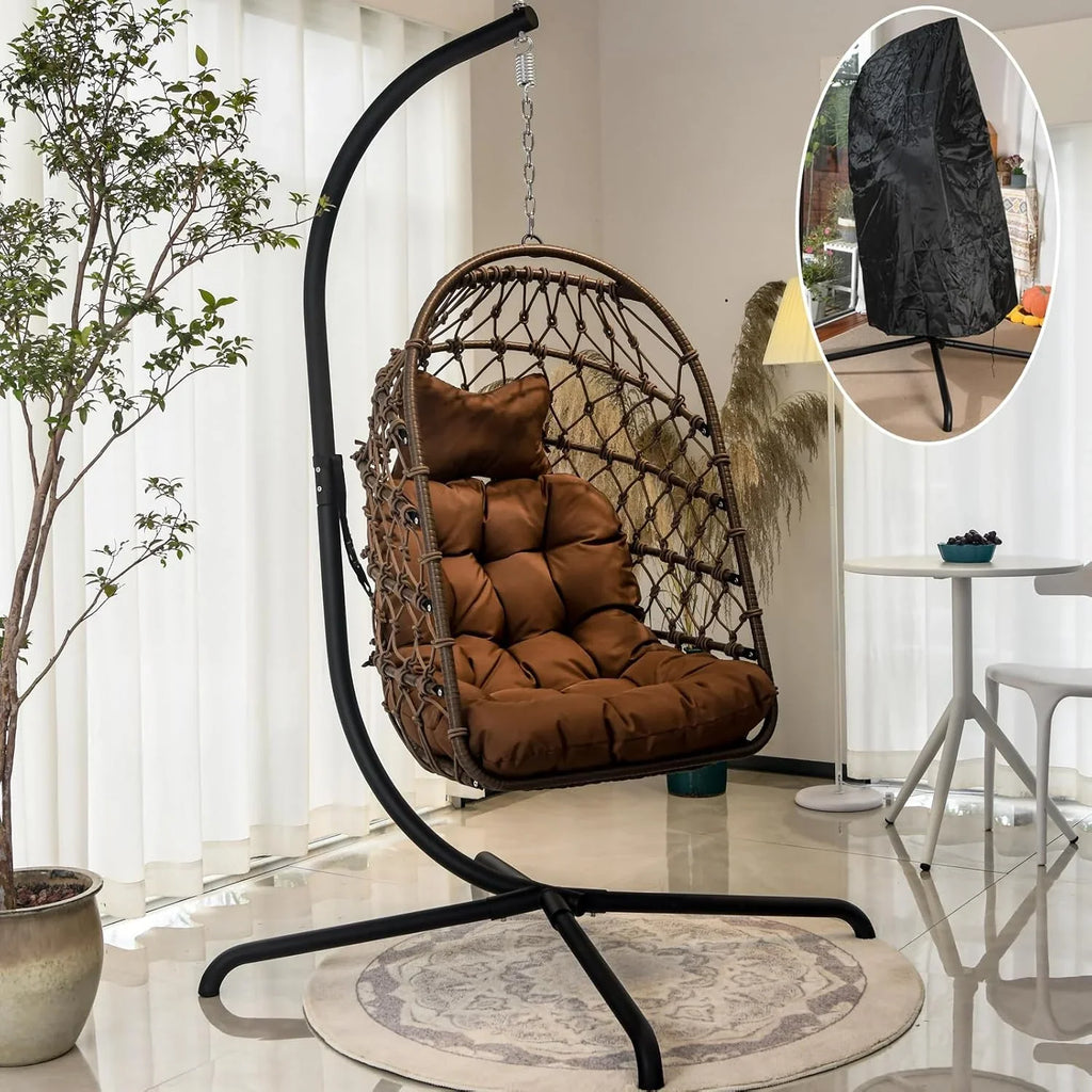 Egg-Shaped Hanging Rocking Chair With Stand, 450lbs Capacity