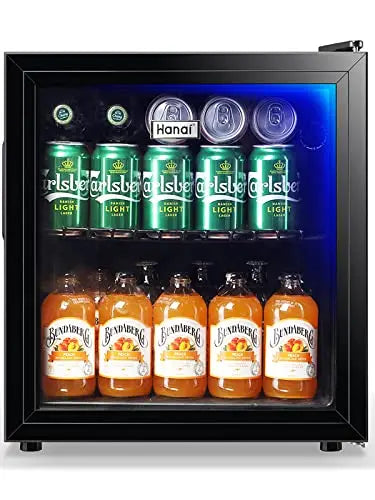 WANAI Beverage Cooler Refrigerator - Black Stainless Steel