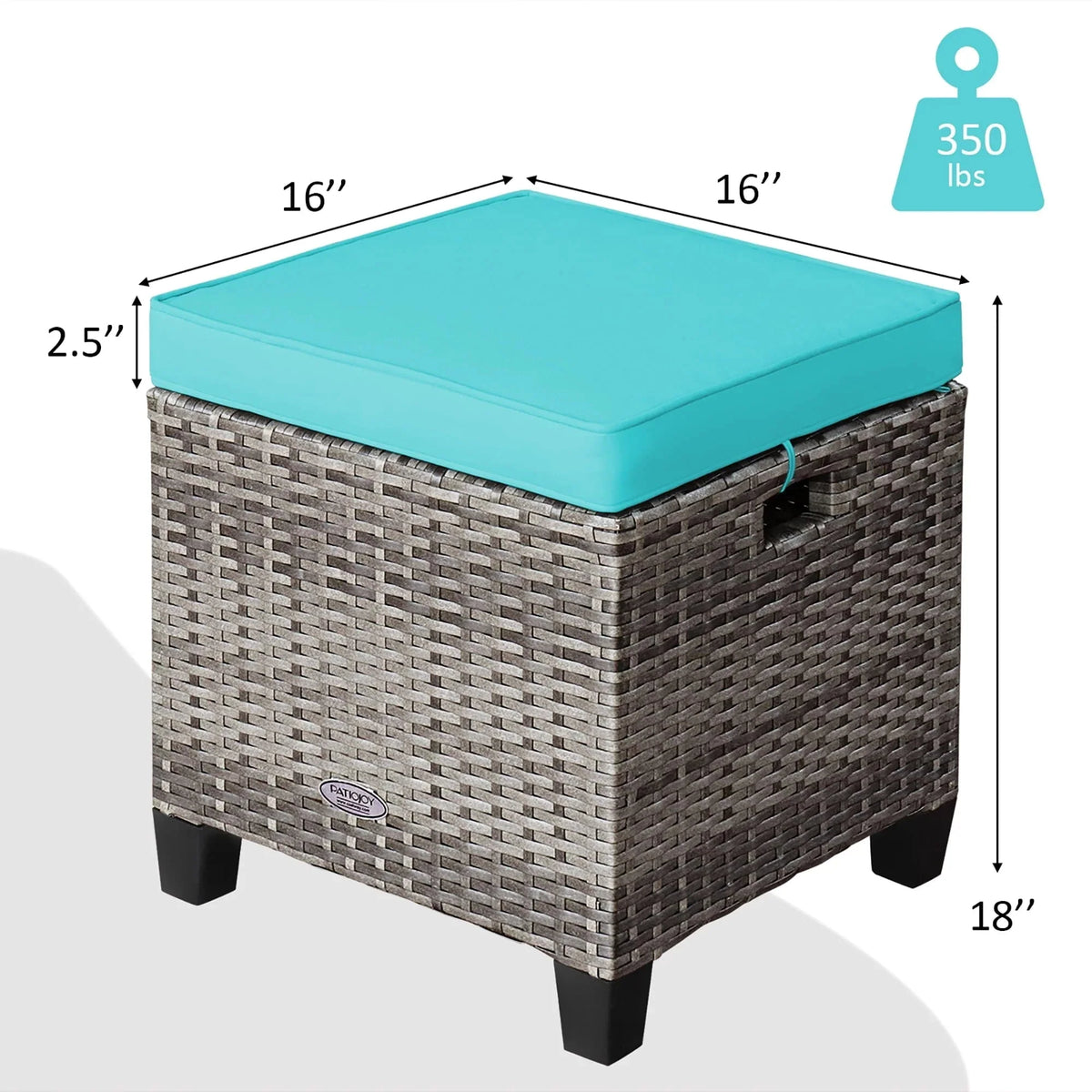 Costway 2-Piece Patio Rattan Cushioned Ottoman Set, 16 x 16 x 18 in, Turquoise