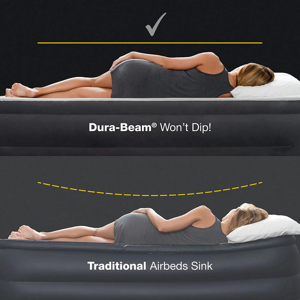 Intex Dura-Beam Deluxe Ultra Plush Headboard Queen Airbed, Gray, 18in, Built-In Pump - 64447ED