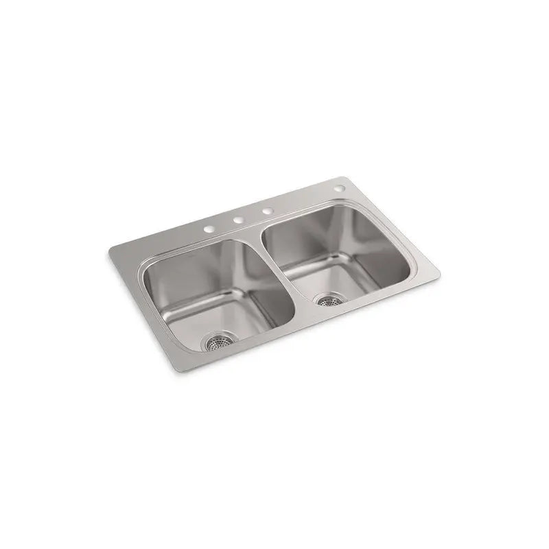 KOHLER Verse 33 in Drop-In Double Bowl 20 Gauge Stainless Steel Kitchen Sink, 4-Hole - K-RH5267-4-NA