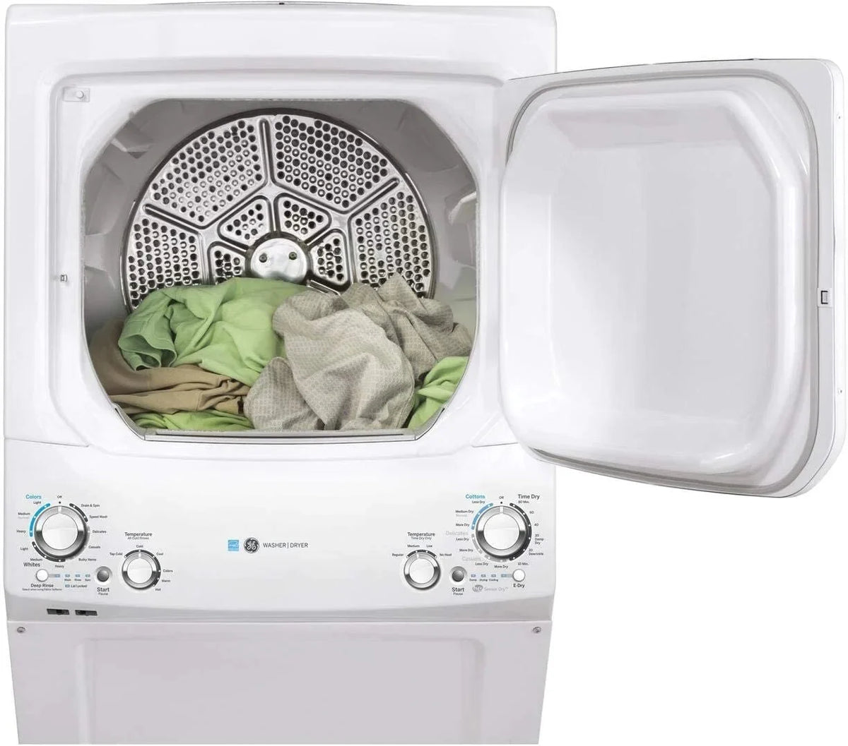 GE Unitized Spacemaker 3.9 Cu. Ft. Washer With Stainless Steel Basket And 5.9 Cu. Ft. Electric Dryer - GUD27EESNWW