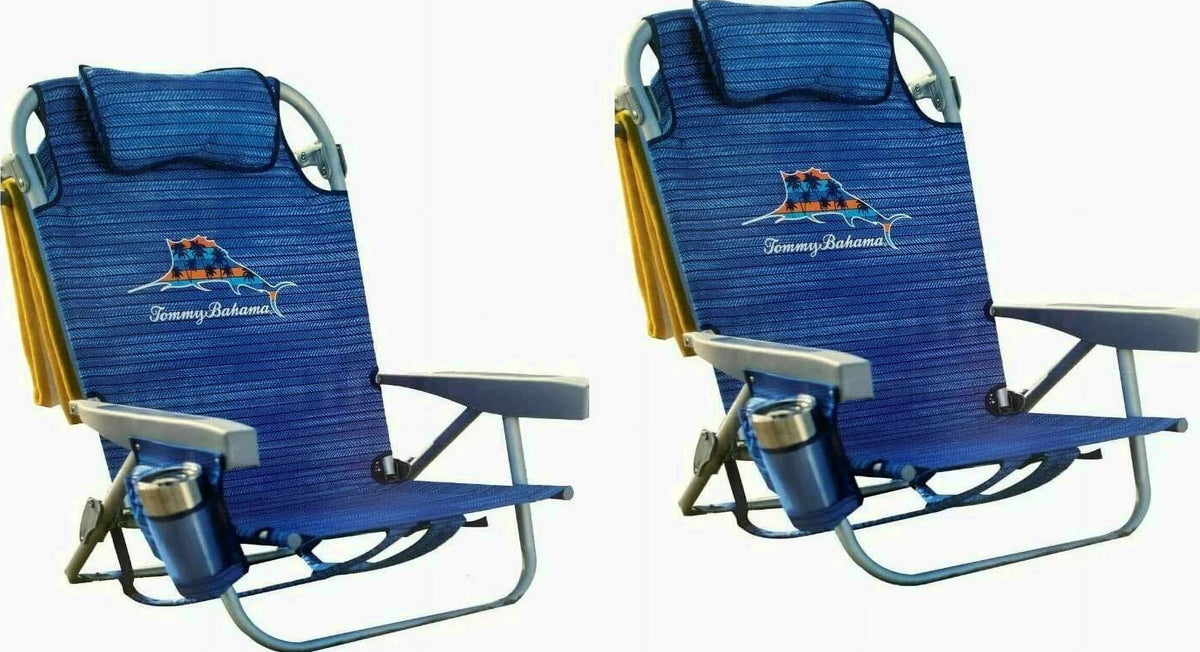 Tommy Bahama Backpack Beach Chairs, Blue, 2 Pack - 300 lb Capacity