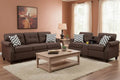 2-Piece Sofa Loveseat Set, Dark Brown Fabric, USB Charging Ports, 4 Decorative Pillows
