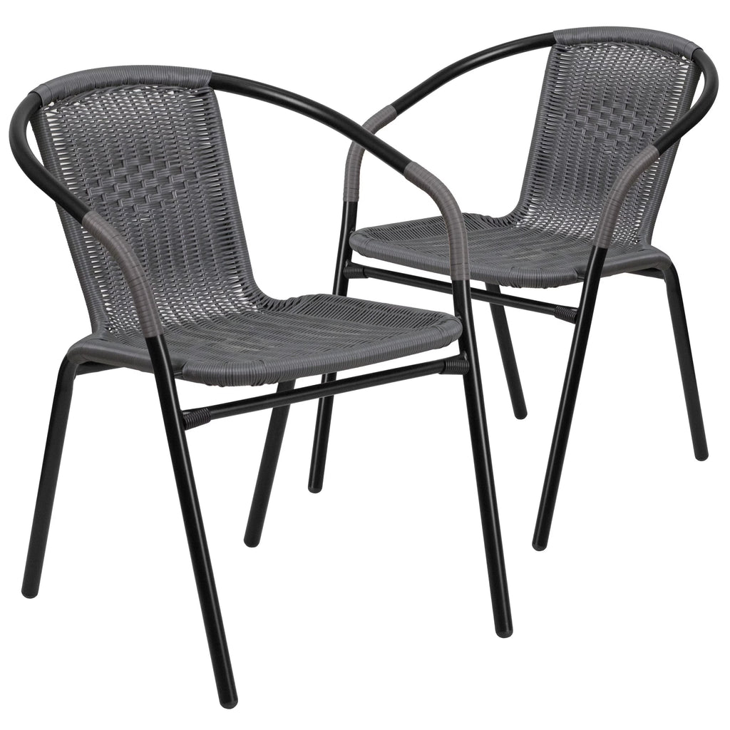 Emma + Oliver Indoor/Outdoor Stacking Rattan Patio Chairs, Set of 2, Gray