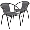 Emma + Oliver Indoor/Outdoor Stacking Rattan Patio Chairs, Set of 2, Gray