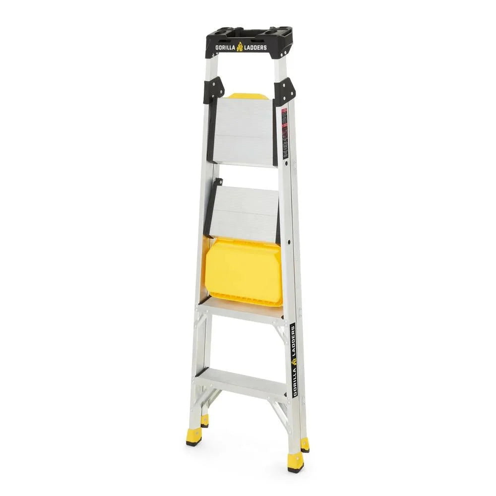 Gorilla Ladders Aluminum Dual Platform Heavy-Duty Ladder With Project Bucket, 5.5 ft, 300 lb Capacity - Multicolor