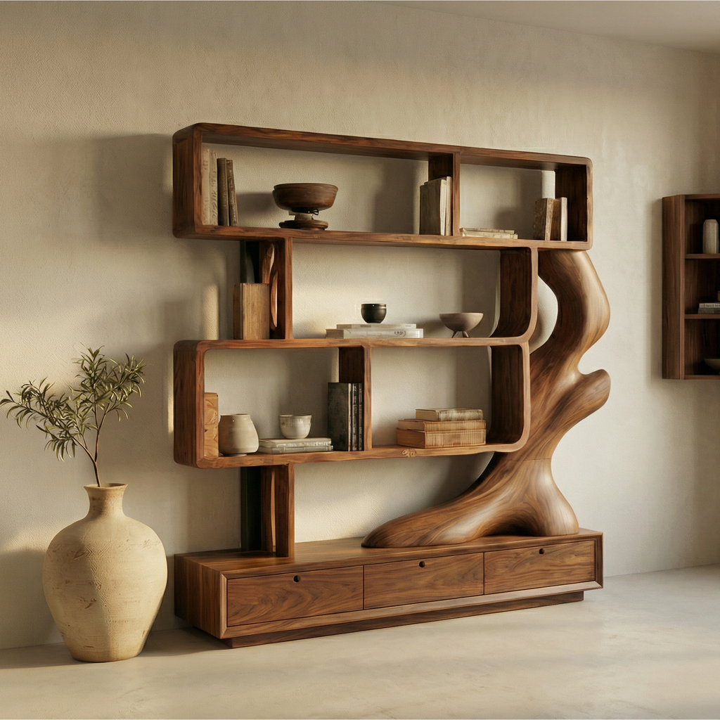 Contemporary Wooden Bookcase With Storage For Living Room - view 3
