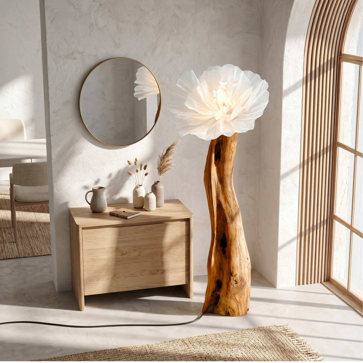 Artistic Flower Floor Lamp Sculptural Wood Base For Living Room - view 3