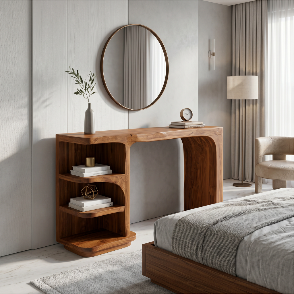 Contemporary Dressing Table With Waterfall Wood Structure For Bedroom - view 3