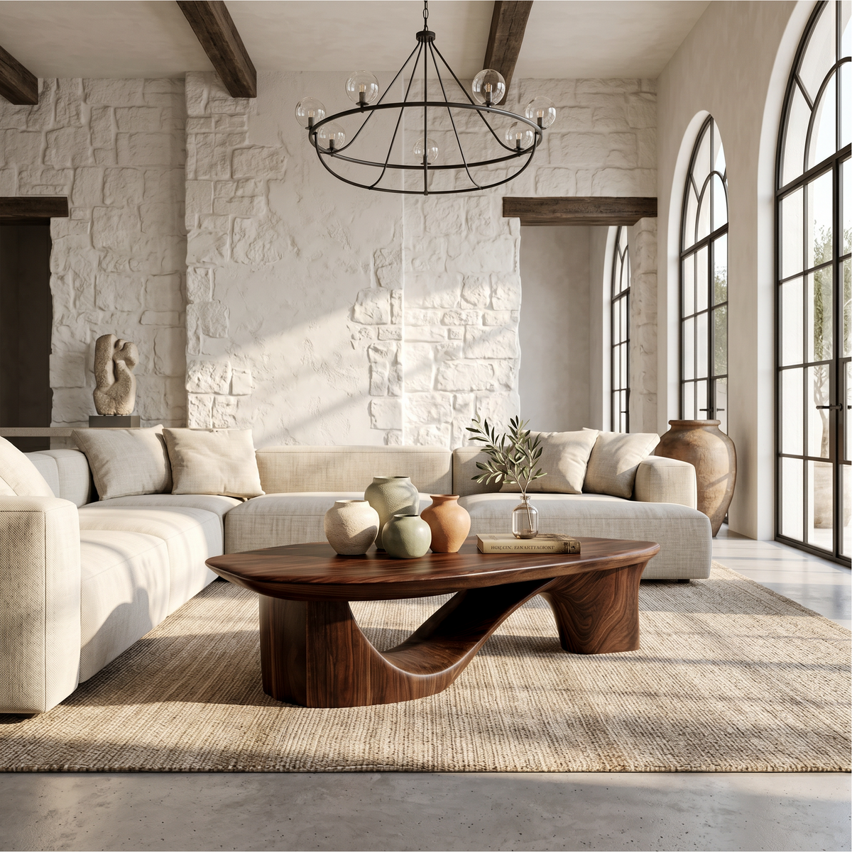 Contemporary Coffee Table With Sculptural Wooden Base For Living Room - view 3