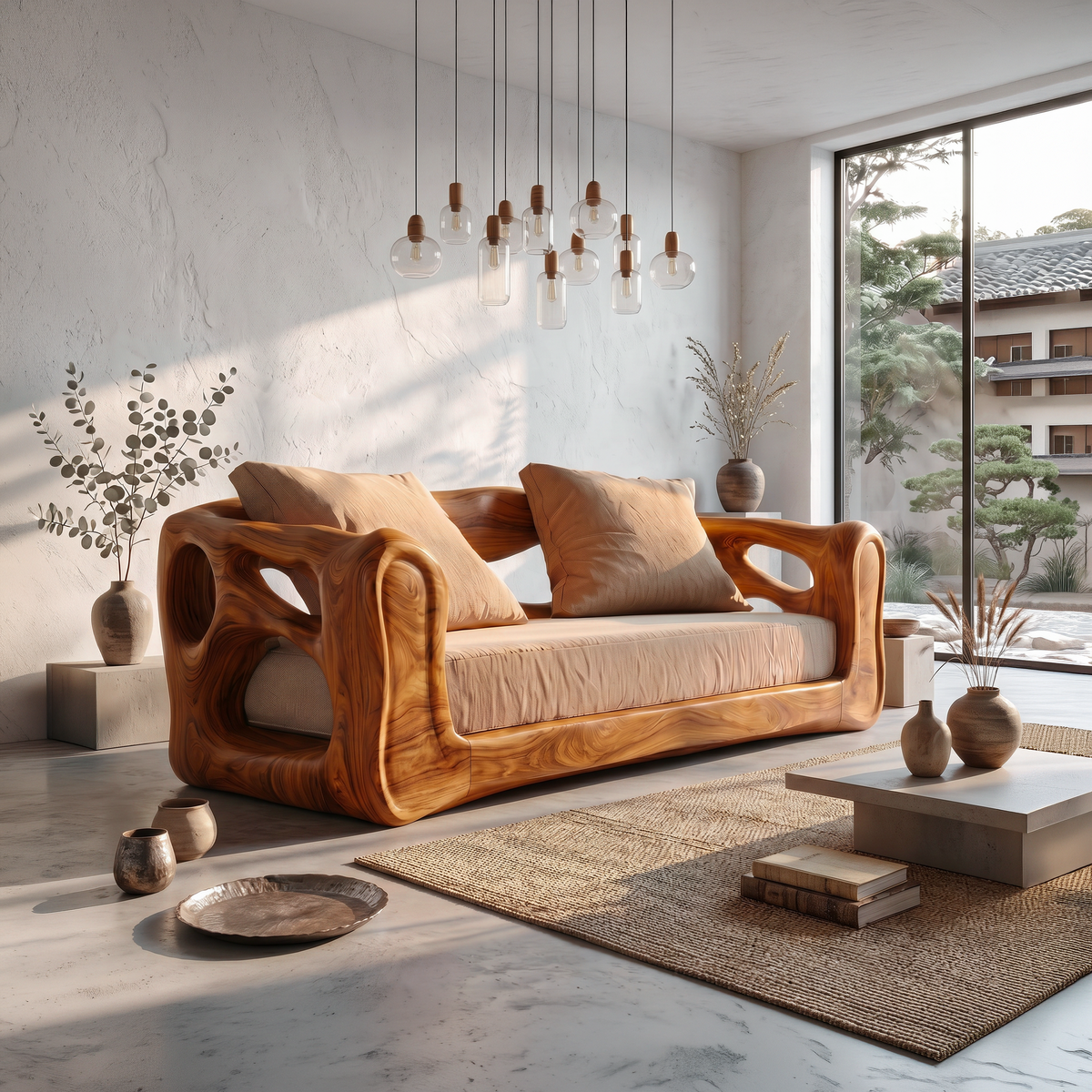 Contemporary Sofa Frame With Organic Flowing Wood Design For Living Room - view 3