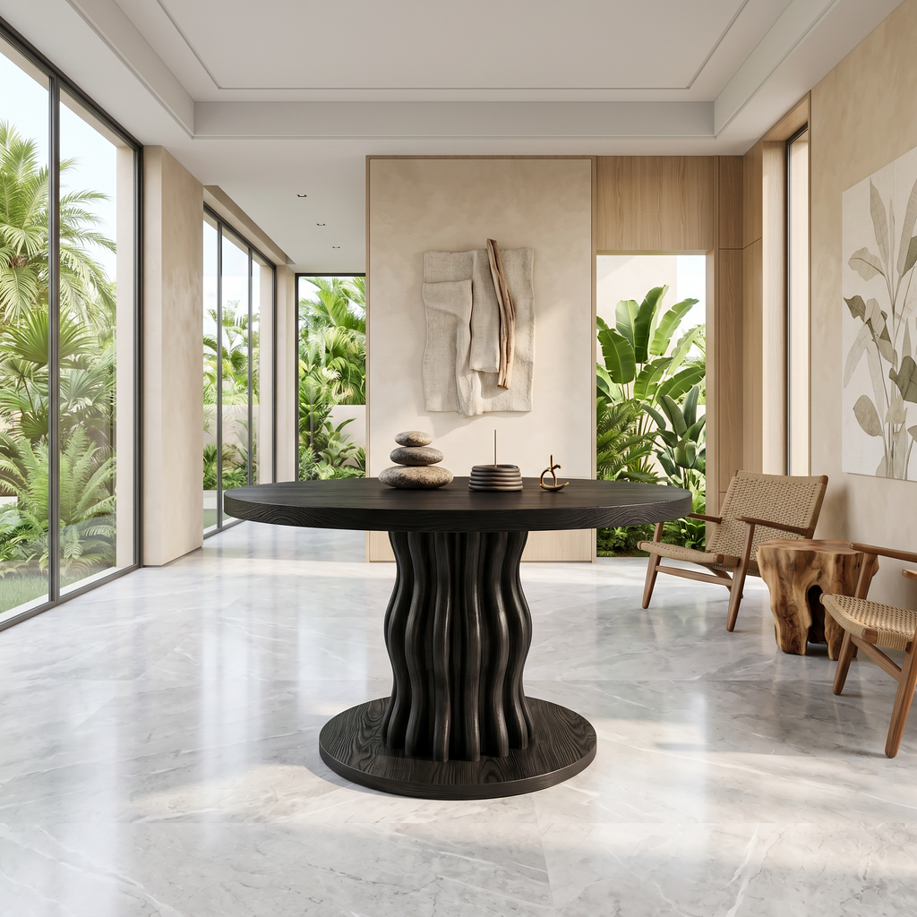 Contemporary Round Entryway Table With Wavy Vertical Form For Foyer And Living Room - view 3