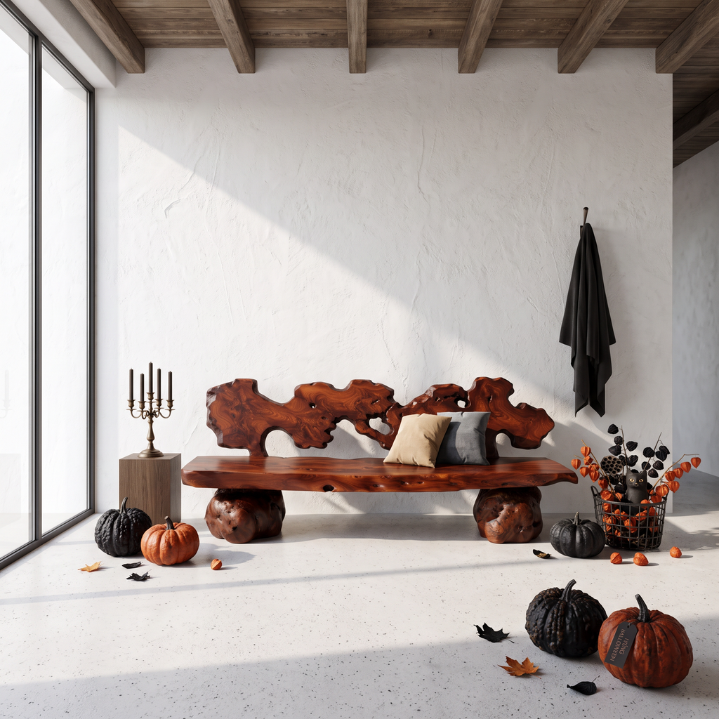 Contemporary Halloween Garden Bench With Interwoven Branch Design For Patio - view 3