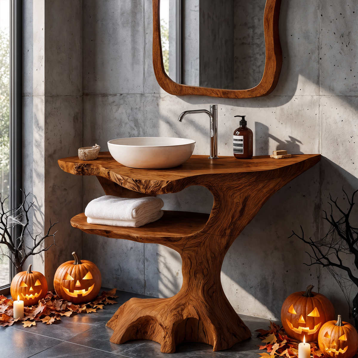 Contemporary Halloween Single Bathroom Vanity With Sculptural Branch Support For Bathroom - view 3