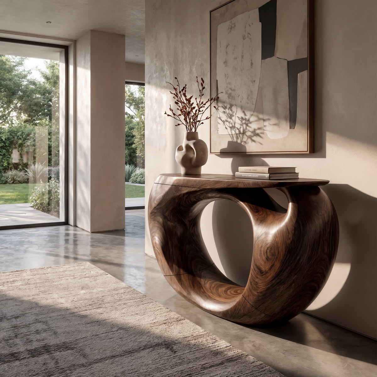 Console Table Organic Hollow Base Design For Entryway - view 3