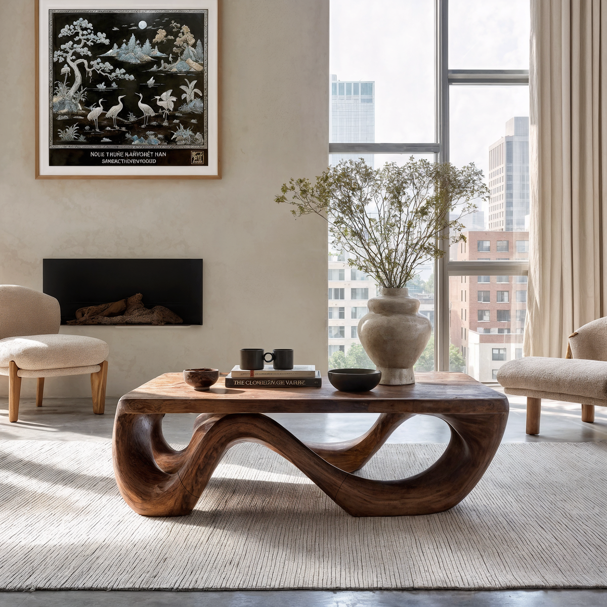 Farmhouse Coffee Table With Sculptural Open Wood Base For Living Room - view 3
