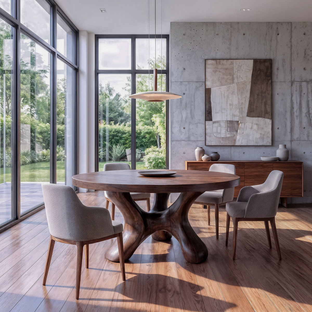 Contemporary Round Dining Table With Flowing Crossed Design For Dining Room And Living - view 3