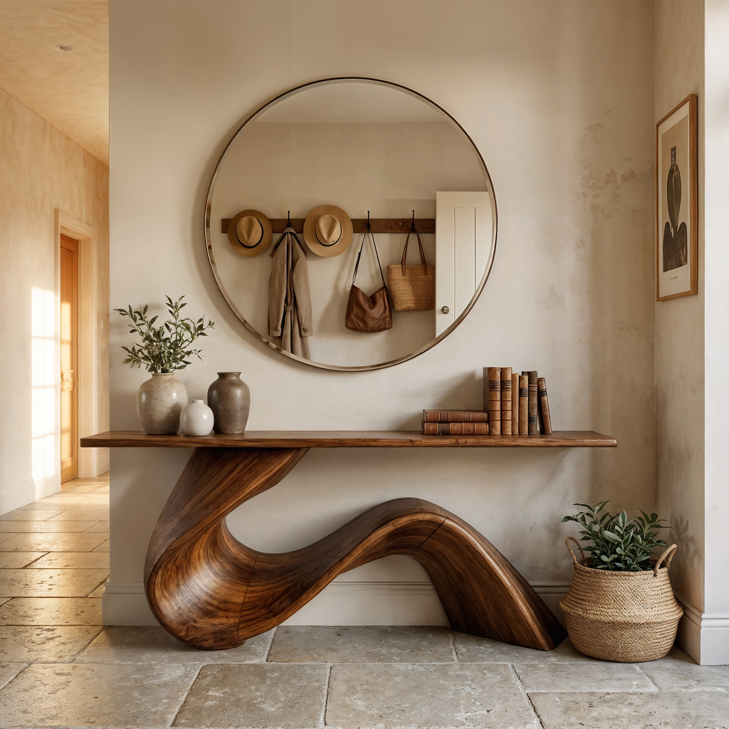 Elegant Flowing Wood Console Table Entryway Hallway Living Room - view 3