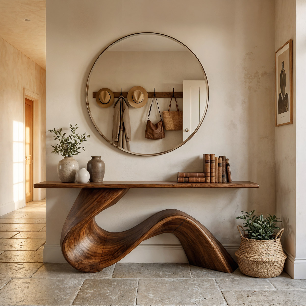 Elegant Flowing Wood Console Table Entryway Hallway Living Room - view 3