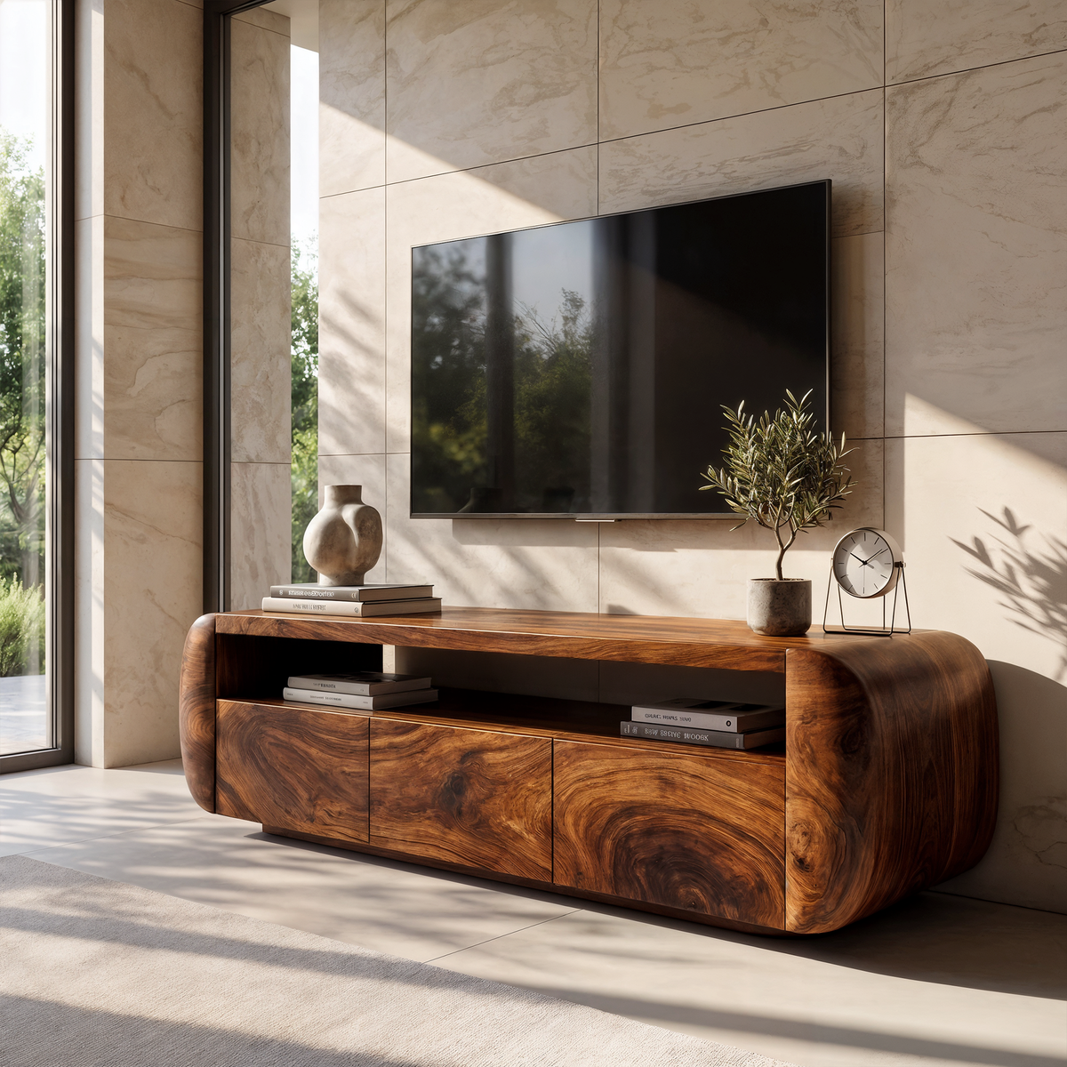 Contemporary TV Cabinet With Sculptural Wood Form For Living Room And Family Room - view 3