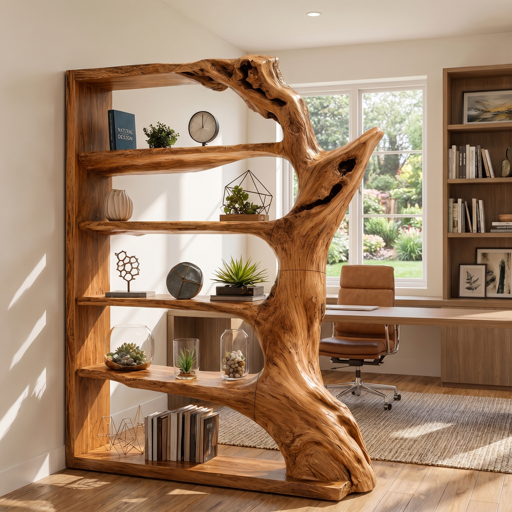Contemporary Tree Bookshelf, Artistic Solid Wood Branch Book Display Rack Organizer - view 3