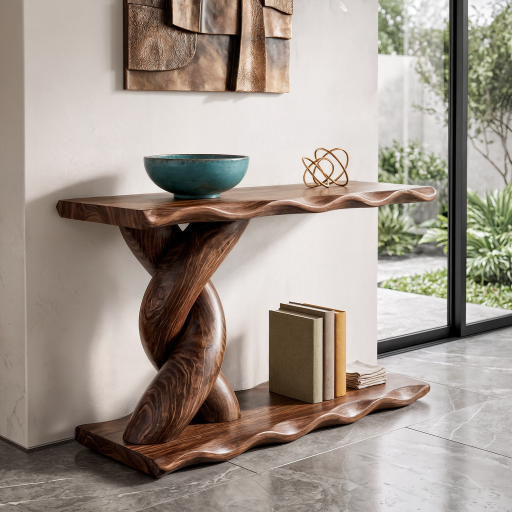 Contemporary Console Table With Spiral Base And Lower Display Shelf For Living Room - view 3