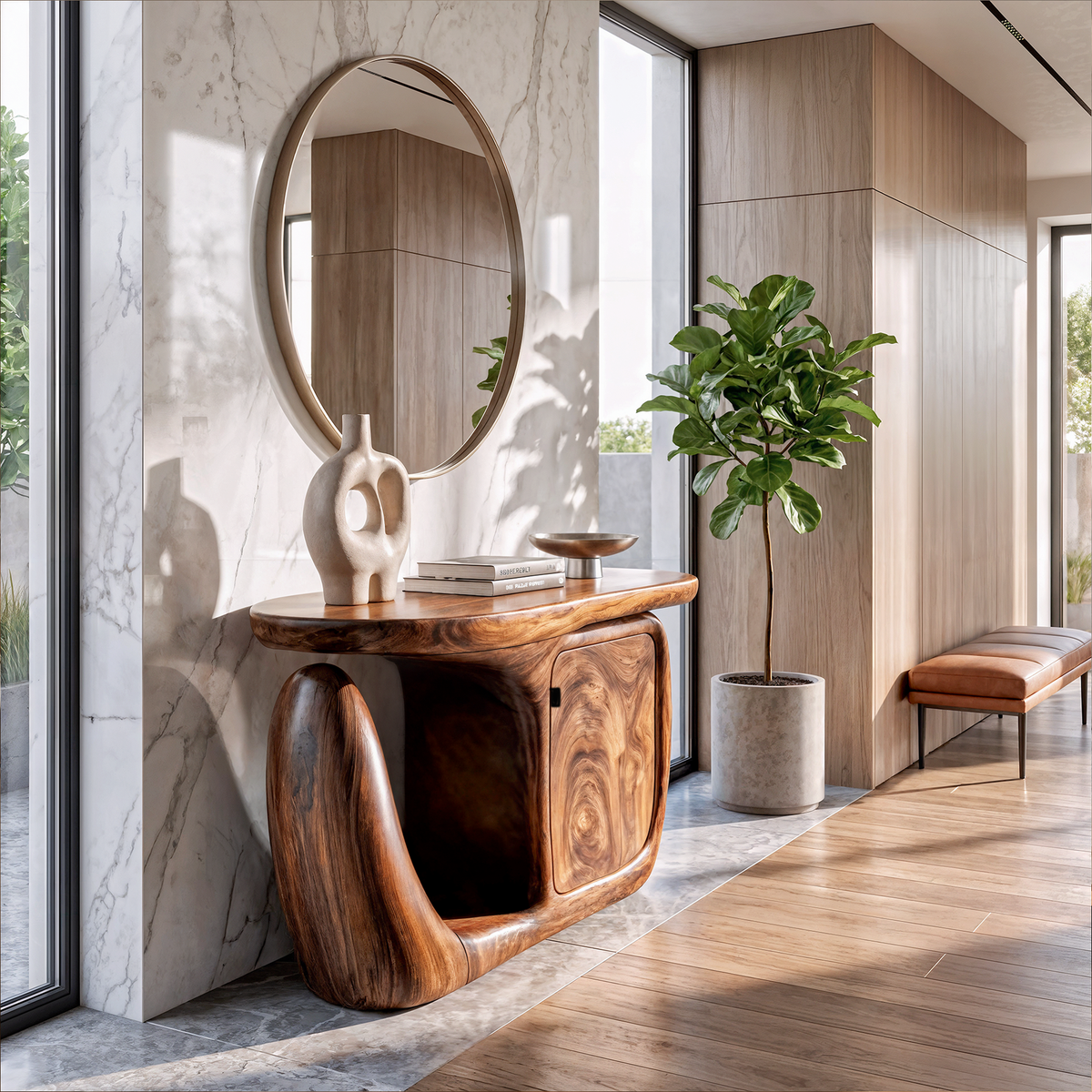 Contemporary Console Table With Sculptural Base And Storage For Entryway - view 3