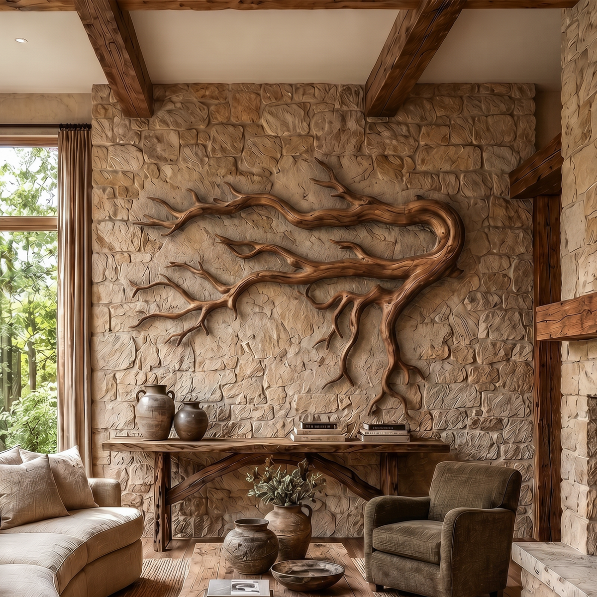 Driftwood Root Sculptural Solid Wood Wall Art Rustic Nature Inspired Decor - view 3