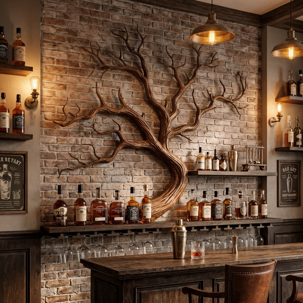 Artistic Tree Branch Wine Rack Wooden Wall Shelf For Kitchen Dining Room Bar - view 3