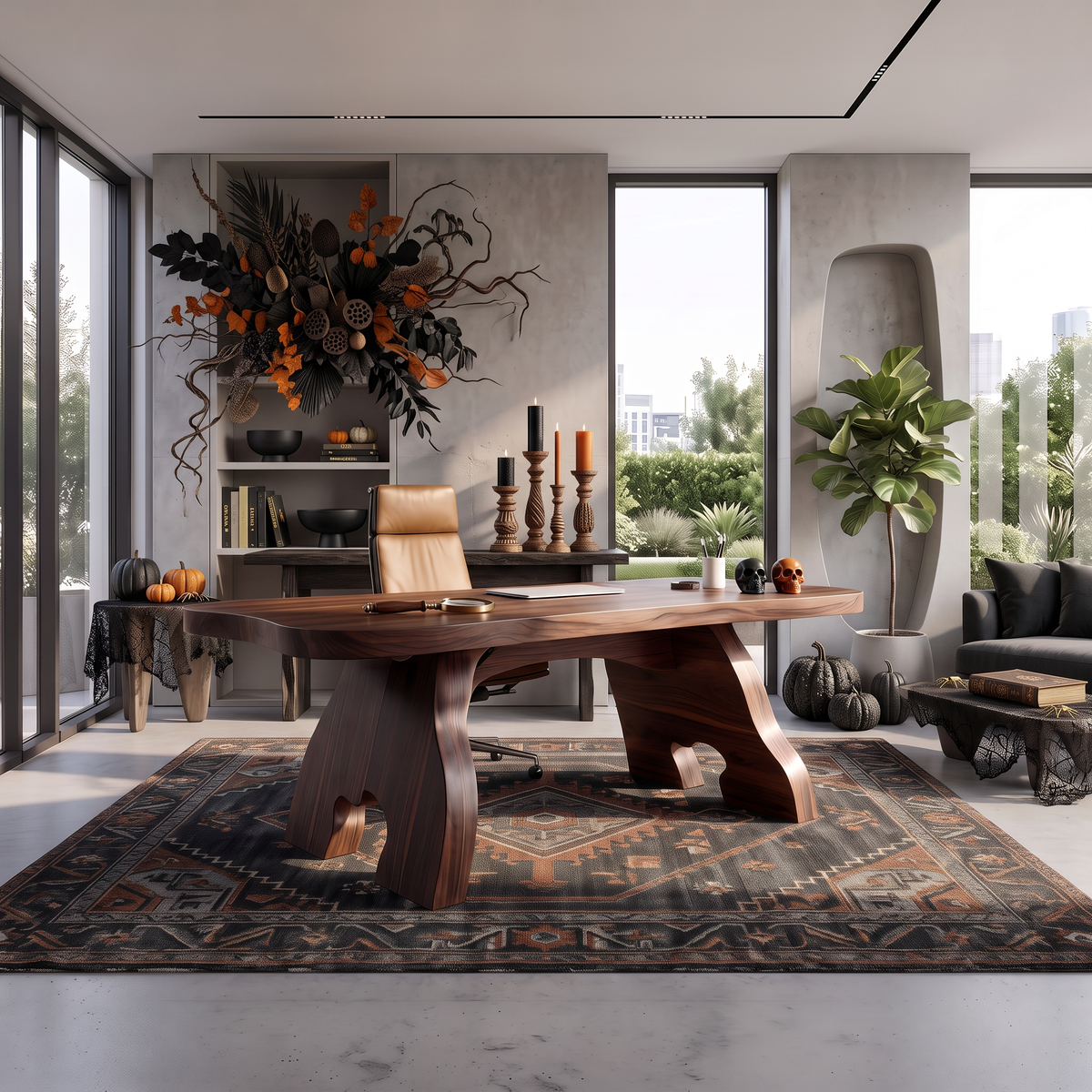 Contemporary Halloween Office Desk With Natural Edge Top For Home Office - view 3