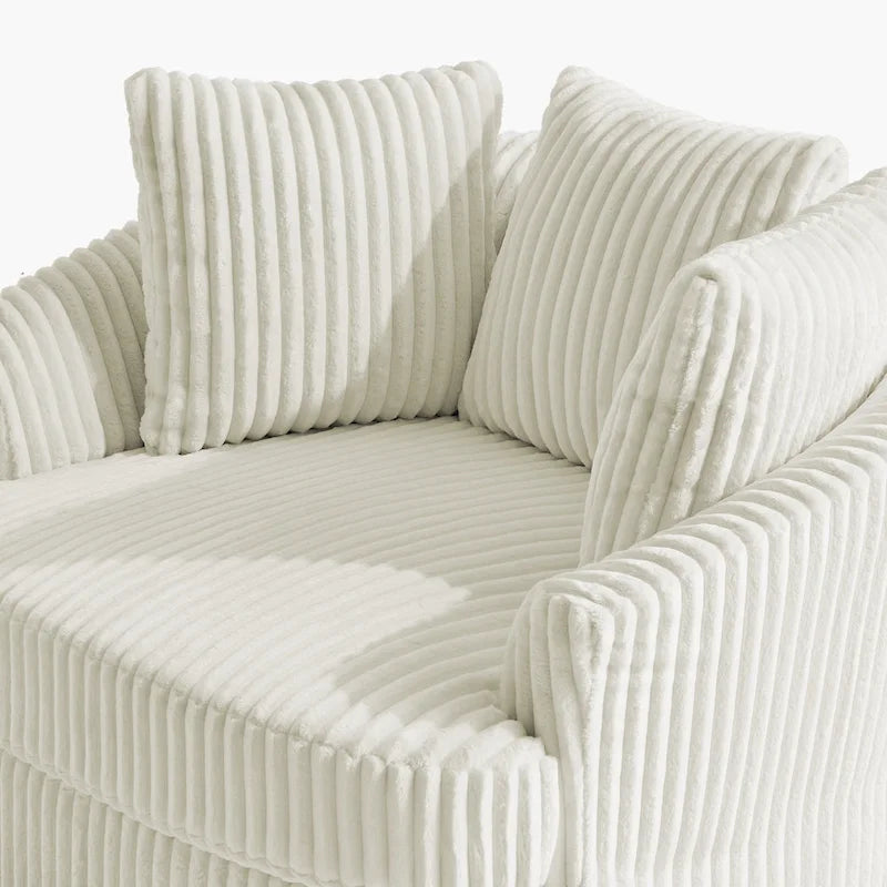 2-Piece Oversized 43 W Plush Corduroy Swivel Barrel Chairs With Pillows