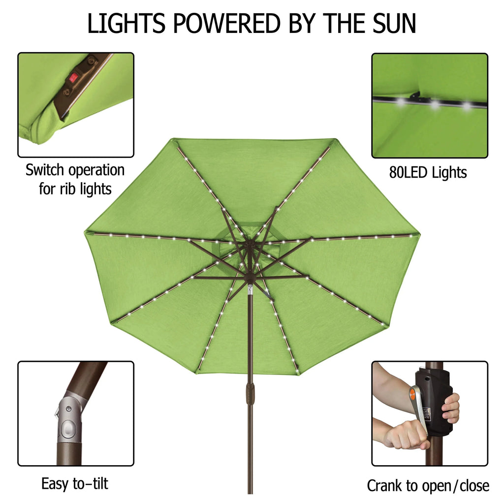 EliteShade 9ft Market Patio Umbrella With 80 LED Lights, Ruby