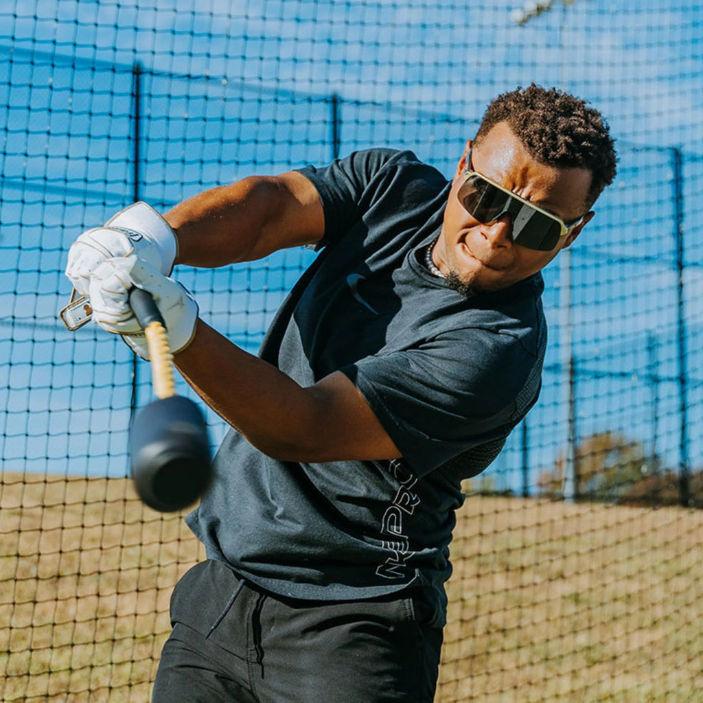 Baseball And Softball Swing Trainer With 12 Soft Balls, 12-Inch Grip, Fits 26 in To 34 in Bats