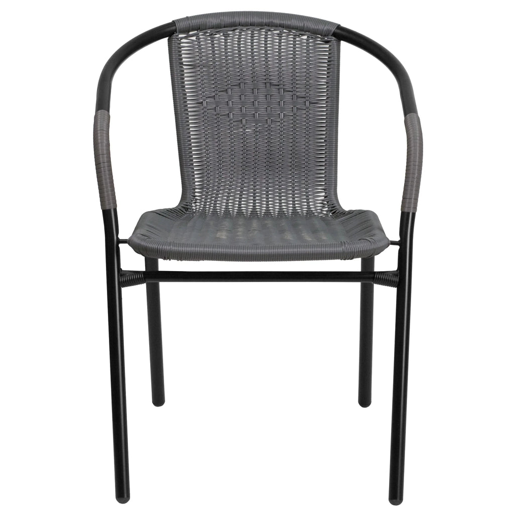 Emma + Oliver Indoor/Outdoor Stacking Rattan Patio Chairs, Set of 2, Gray